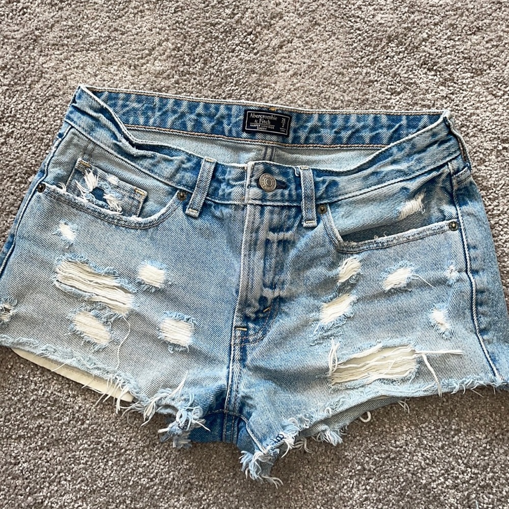 A&F Harper Low Rise Ripped Denim Shorts